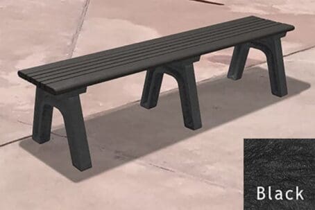 The Cambridge 6 foot flat bench has four 2"x2" centerboards between 2"x4" bullnose edge boards. Shown here with black frames and black seat boards.