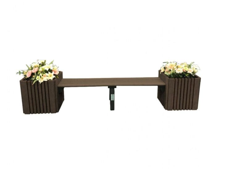 Planter bench combo with a 6' flat Cambridge bench with 22" planter boxes on either side.