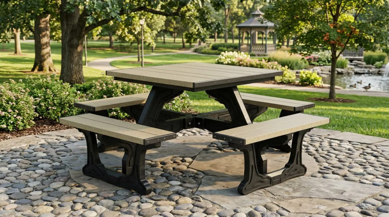 Town Square Table In a Architecture Setting